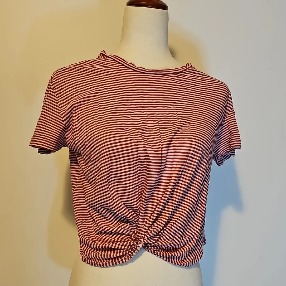 AllSaints Top Bundle Size Small Carme Stripe Tee & Mali Crew Neck Crop